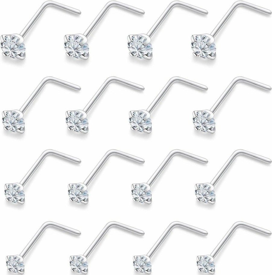 Clearance Generic Lsnevsie 18G 20G 22G Surgical Steel Opal Nose Rings Studs For Women Men Nose Piercing Jewelry Top Diamond 1.5Mm 2Mm 2.5Mm 3Mm 16Pcs