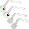 New Bling Piercing 4Pc 20G 0.8Mm Nose Rings L-Shaped Nose Ring Bioflex Clear Cute Flexible Bend Shape Studs Nostril Piercing 2.5Mm Crystal Retainers