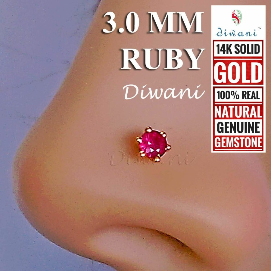 Best DIWANI Diwani 14K Gold 3.0Mm Natural Ruby Gemstone Engagement Wedding Nose Lip Labret Monroe Body Piercing Ring Stud Pin Screw 0.120 Cents, Color- Red 18 Gauge Thick 8.0Mm Length Screw Back Post