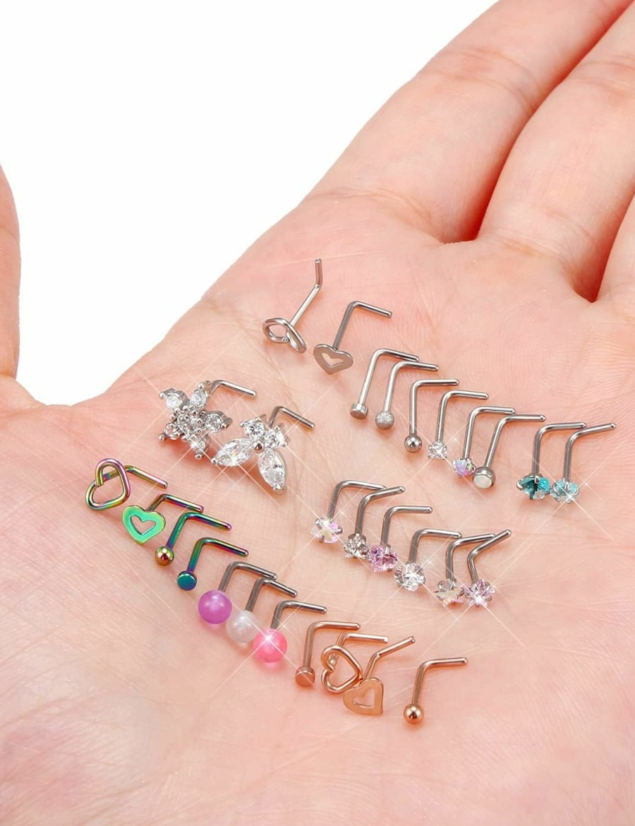 Clearance Prjndjw Prjndjw 20G 18G Nose Rings Studs Surgical Steel Nose Stud Glow Dark Heart Opal Cz Flower Nose Piercing Jewelry Nose Rings For Women Straight Screw L Shaped Nose Rings Hypoallergenic Nose Piercing Kit