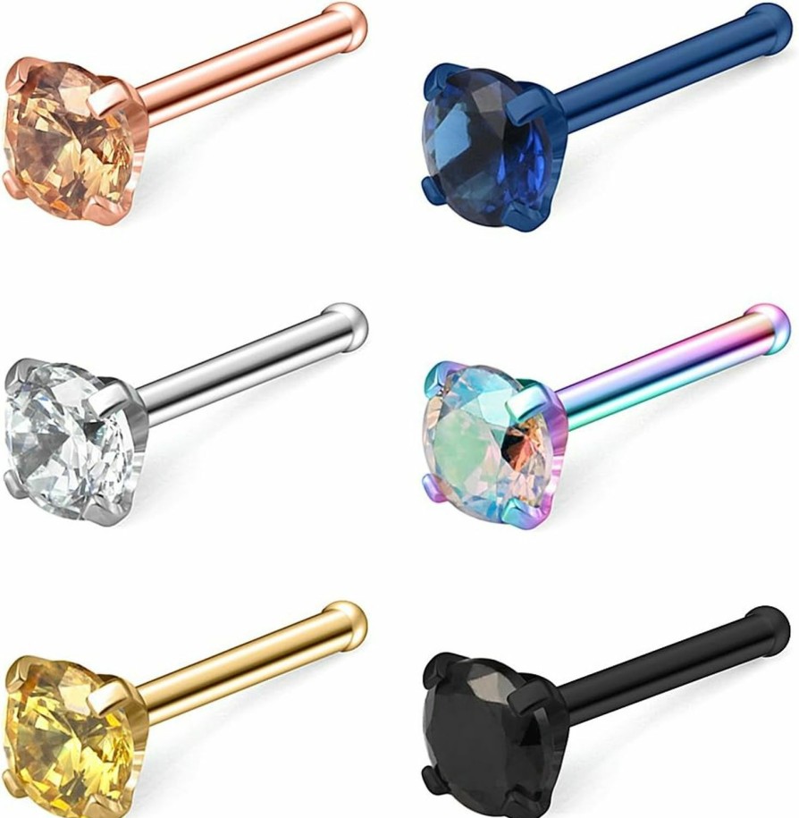 Online Ruifan Ruifan 6Pcs 18G Surgical Steel Mix Color Diamond Cz Nose Stud Rings Bone Pin Piercing Jewelry 1.5Mm 2Mm 2.5Mm 3Mm