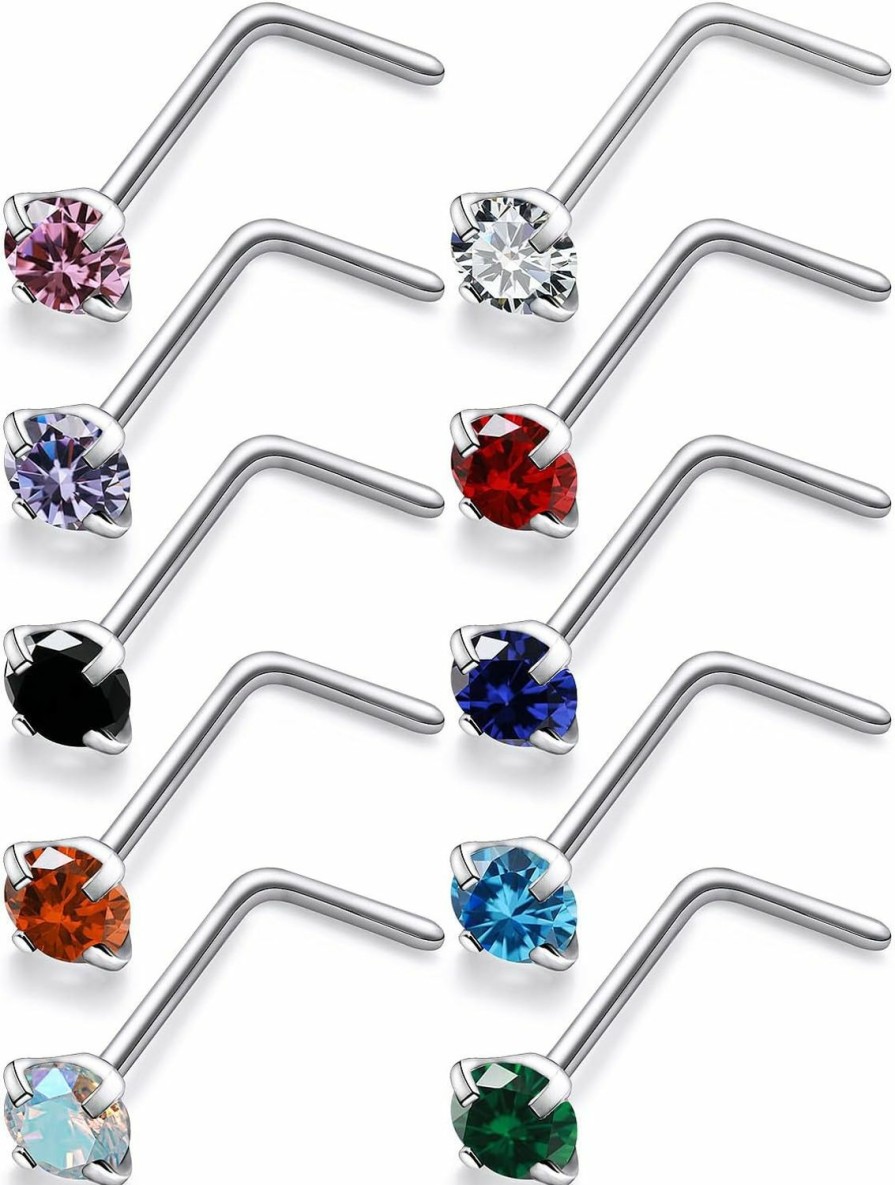 Online Lsnevsie Lsnevsie 18G 20G 22G Titanium Nose Rings Studs For Women Men G23 Nose Piercing Jewelry Top Diamond 1.5Mm 2Mm 2.5Mm 3Mm 10Pcs