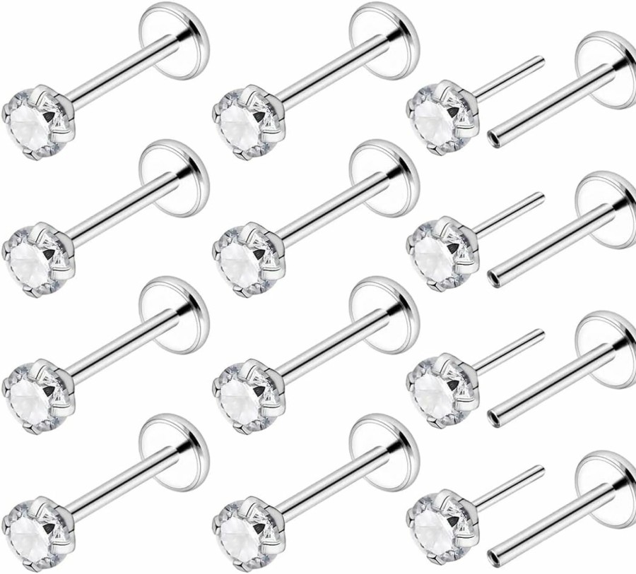 Clearance Hoeudjo Hoeudjo 18G 20G Threadless Push In Nose Rings Studs Surgical Steel Pushin Nose Stud 2Mm 2.5Mm 3Mm Round Diamond Cz Nose Piercing Jewelry For Women Men