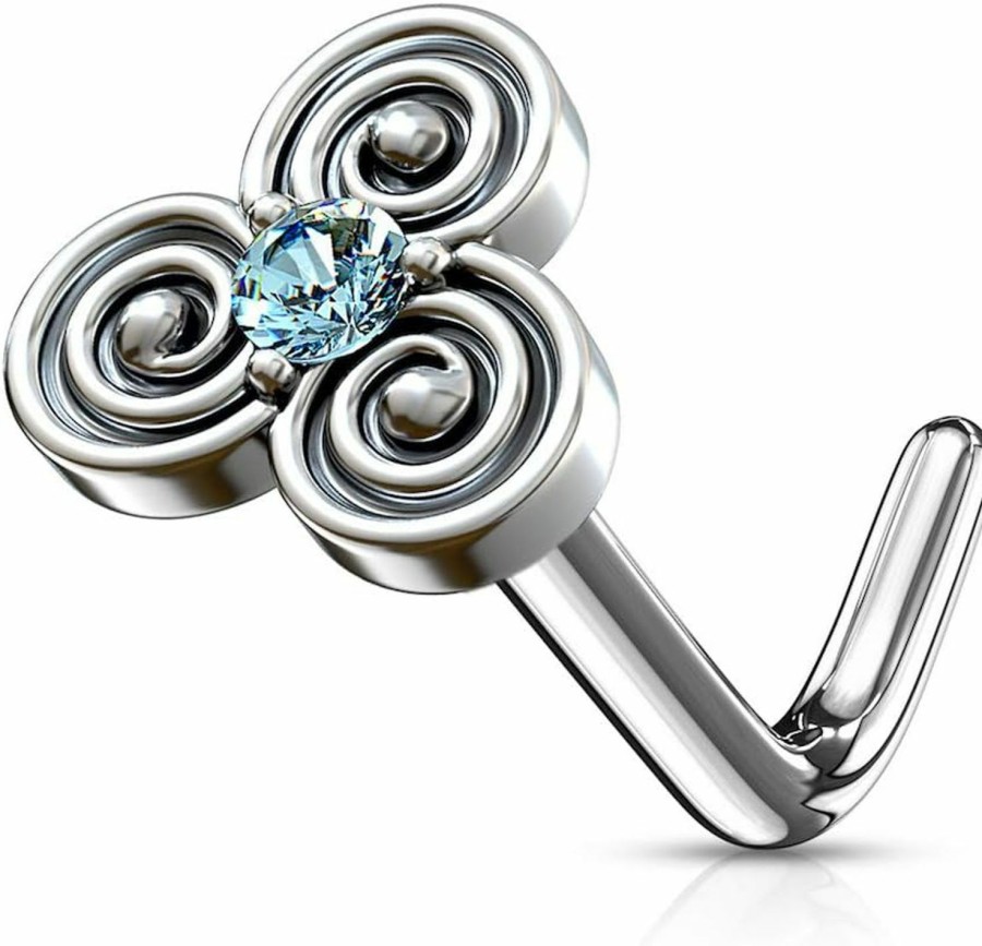 Clearance Amelia Fashion Amelia Fashion 20 Gauge Cz Centered Stacked Circles Nose Stud L Bend 316L Surgical Steel (Choose Color)