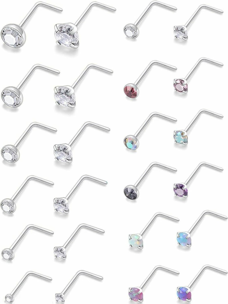 Online Generic Lsnevsie 18G 20G 22G Surgical Steel Opal Nose Rings Studs For Women Men Nose Piercing Jewelry Top Diamond 1.5Mm 2Mm 2.5Mm 3Mm 3.5Mm 4Mm 24Pcs