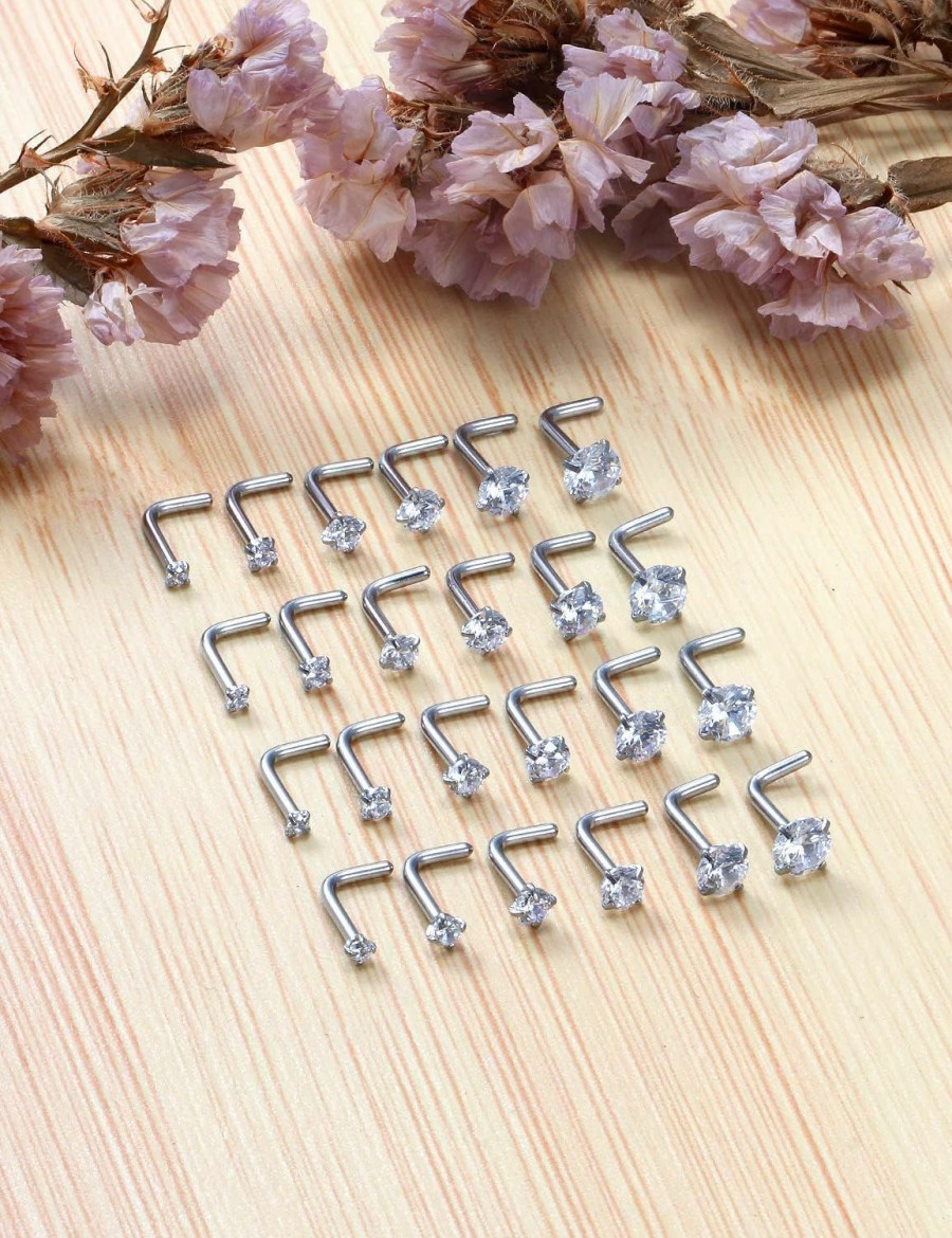 Best Kridzisw Kridzisw 18G 20G Nose Rings Studs Stainless Steel Cubic Zirconia Nose Nostril Piercing Jewelry For Women Men Girls Cz Size 1.5Mm 2Mm 2.5Mm 3Mm 3.5Mm 4Mm 24Pcs