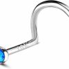 Best COCHARM Cocharm 10K White Gold Nose Stud 20G Blue Opal Screw Nose Stud For Women Men White Gold Cute Twist Nose Stud