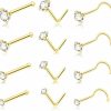 New DAILI Daili 20G Gold Nose Rings Studs: Surgical Steel L Shaped Nose Studs Hypoallergenic Corkscrew Nose Rings Tiny Cz Bone Zircon Nose Stud Set For Women Men (12Pcs)