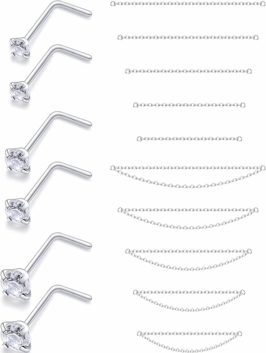 Hot Ftovosyo Ftovosyo Nose Ring Chain 22G 20G 18G Nose Chain Piercing Across Nose Piercings Surgical Steel Nose Studs With Chain Nose Piercing Jewelry Double Nose Rings For Women Men