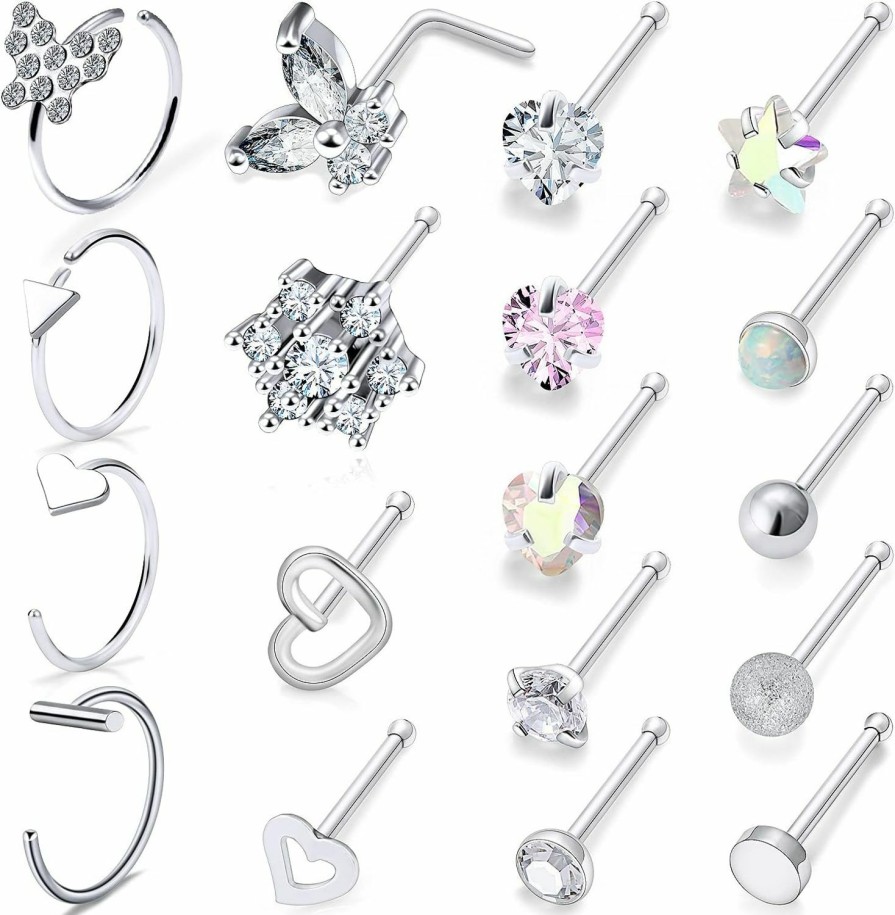 Best Prjndjw Prjndjw 20G Nose Rings Hoop Surgical Stainless Steel L-Shaped Hypoallergenic Nose Ring Indian Nose Rings Studs Screw Clear Cz Diamond Retainer Tragus Cartilage Helix Earrings Piercing Hoop 20 Gauge