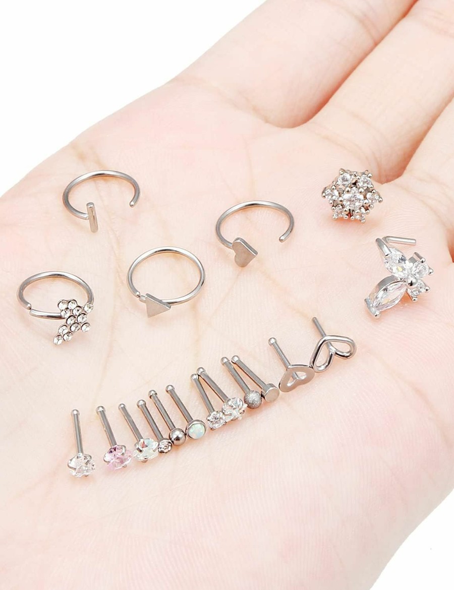 Best Prjndjw Prjndjw 20G Nose Rings Hoop Surgical Stainless Steel L-Shaped Hypoallergenic Nose Ring Indian Nose Rings Studs Screw Clear Cz Diamond Retainer Tragus Cartilage Helix Earrings Piercing Hoop 20 Gauge