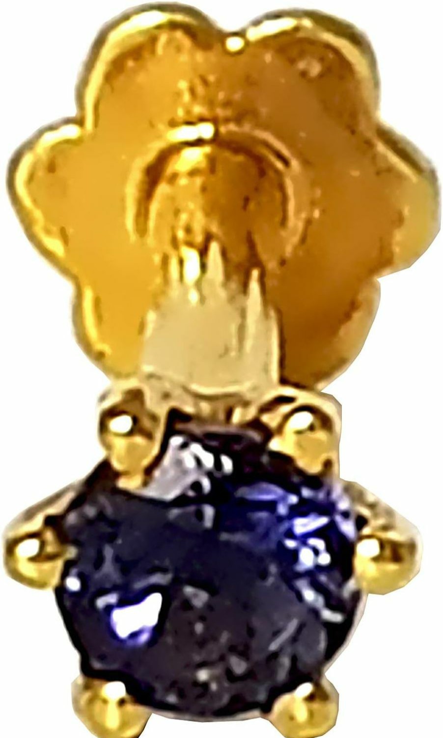 New DIWANI Diwani 14K Gold 3.0Mm Natural Iolite Gemstone Engagement Wedding Nose Lip Labret Monroe Body Piercing Ring Stud Pin Screw (0.120 Cents, Color- Blue) 18 Gauge Thick 8.0Mm Length Screw Back Post