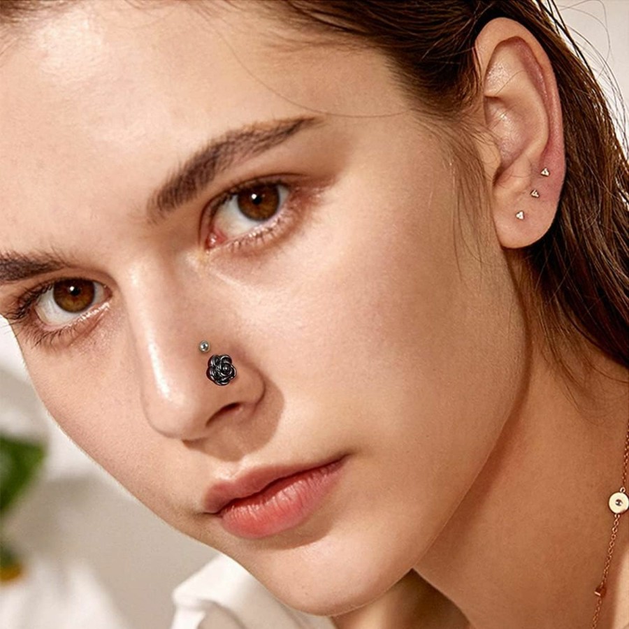 New VALDEAS Valdeas 32Pcs 20G Nose Rings Stainless Steel Cz Heart Nostril Nose Piercing Jewelry L Shaped Nose Rings Stud Screw Cartilage Helix Tragus Earrings Piercing Hoop For Women Men