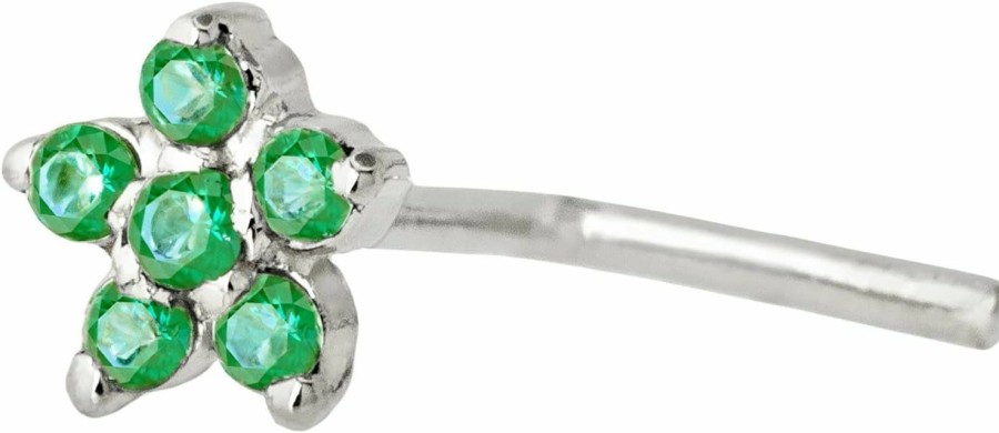 Best Jewelry Avalanche Jewelry Avalanche 22G Solid 14K Gold 6-Stone 0.05Ctw Emerald Flower Nose Stud - Nose Bone/L-Shape/Nose Screw Stud Nose Ring - May Birthstone Nose Stud