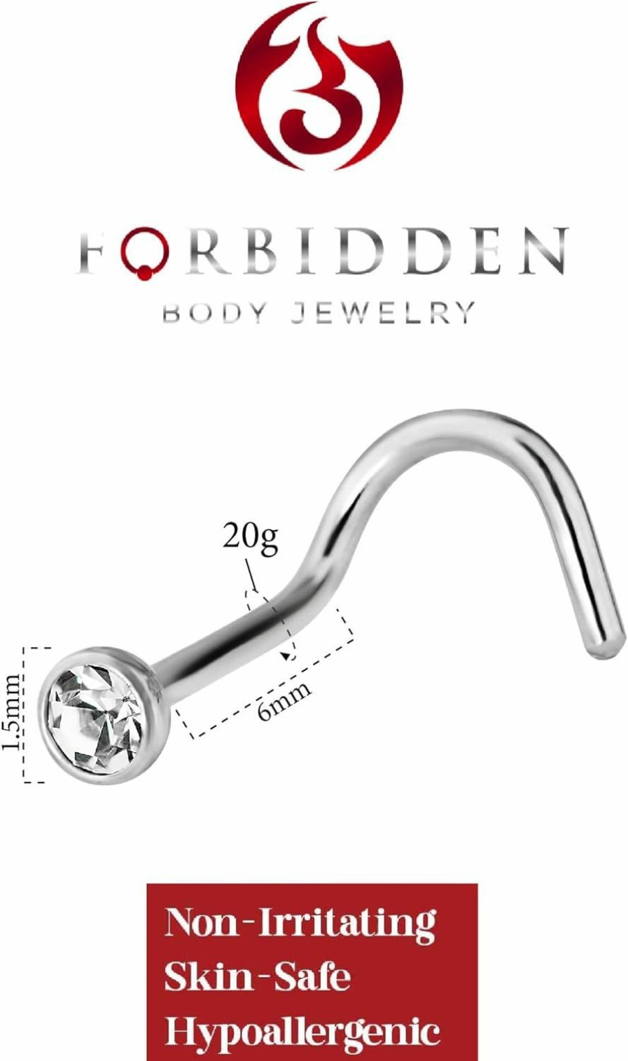 Wholesale Forbidden Body Jewelry Forbidden Body Jewelry 20G Nose Rings Studs L Shape Nose Screw Titanium Press Fit Crystal Gem Nose Piercing Ring For Women And Men