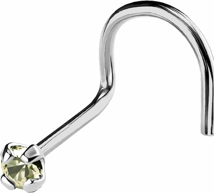 Hot Jewelry Avalanche Jewelry Avalanche 22G Solid 14Kt Gold Nose Screw Stud With Prong Set Real Peridot Gemstone, 14Kt Yellow Gold Or 14Kt White Gold - August Birthstone Nose Ring