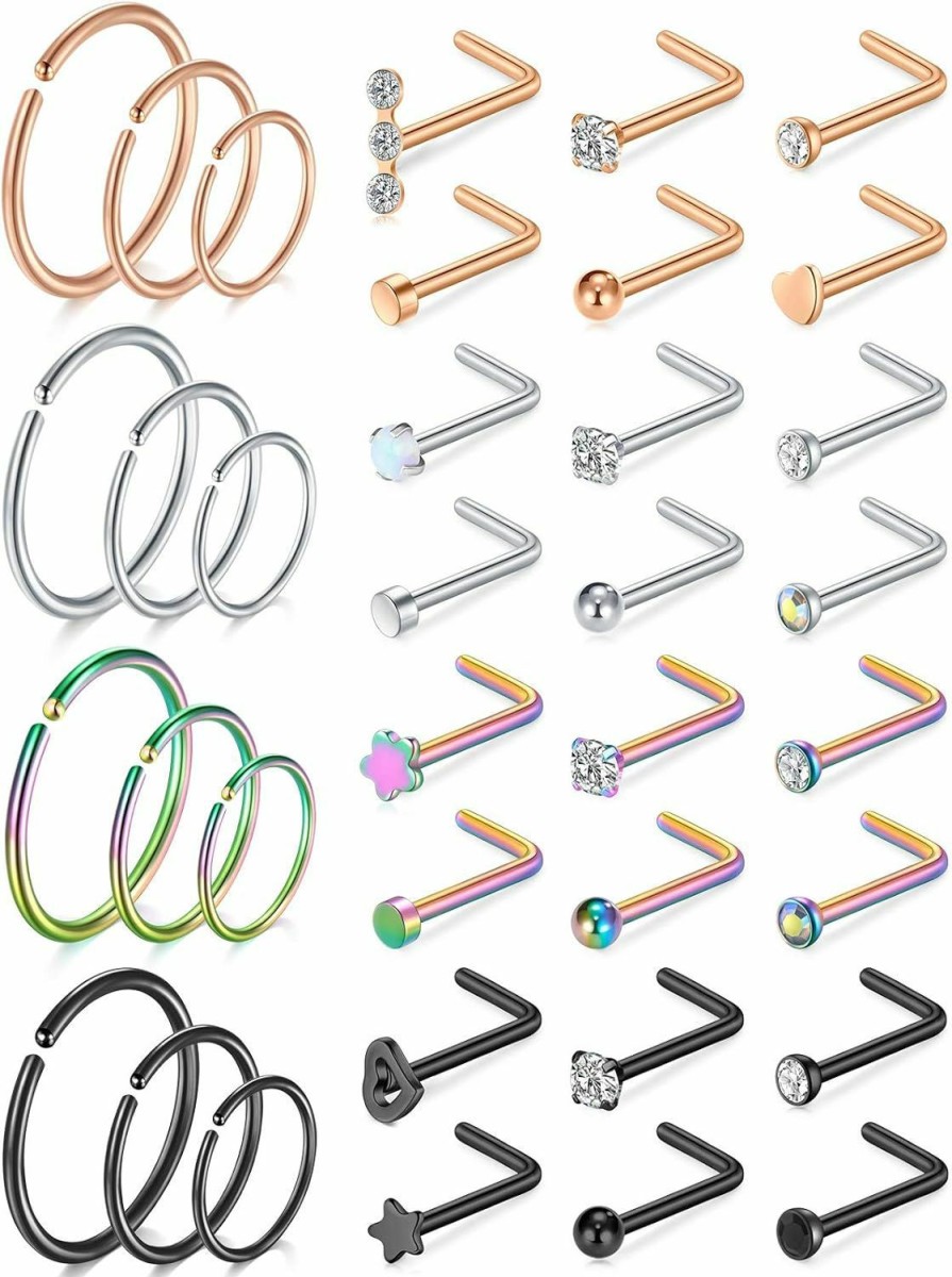 Wholesale MODRSA Modrsa Nose Rings Hoop Nose Rings For Women 20G Nose Rings Studs L Shape Nose Piercings Nose Ring Surgical Steel Corkscrew Nose Rings Hoops