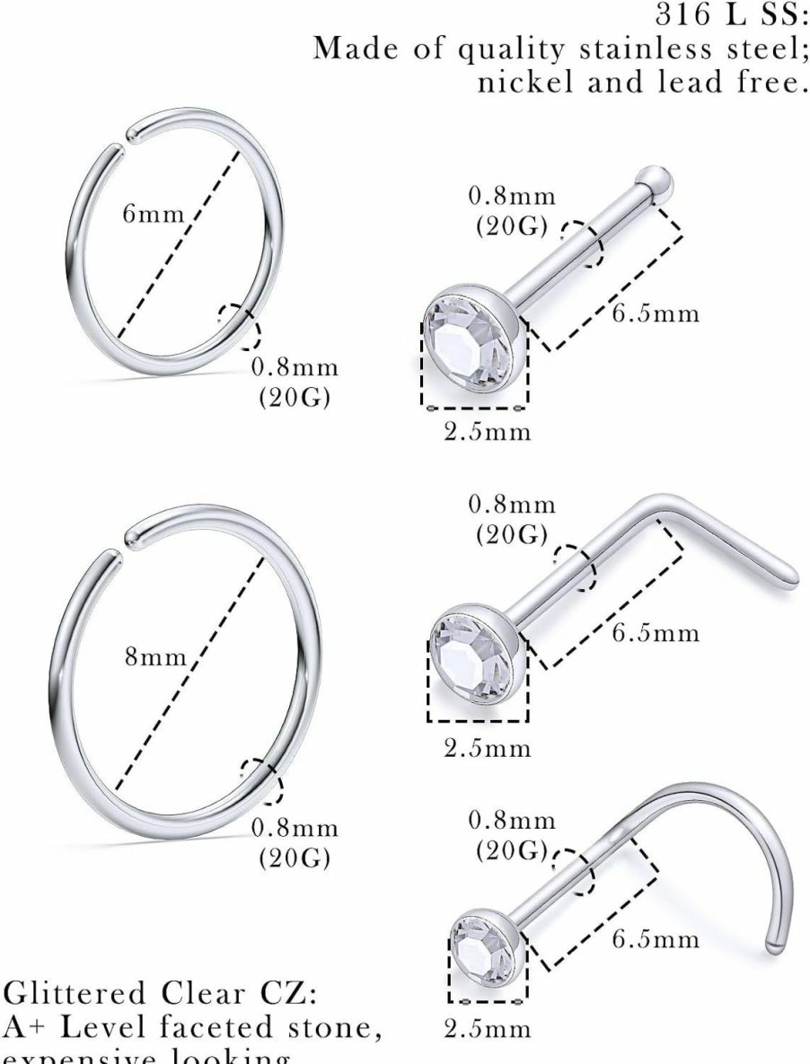 New Leiainely Leiainely Nose Rings Nose Piercings Nose Ring Nose Studs Nose Rings Hoops Nose Rings Studs Nose Rings For Women Nose Piercing Jewelry Hoop Nose Ring Nose Stud Nose Hoops Surgical Steel Nose Ring