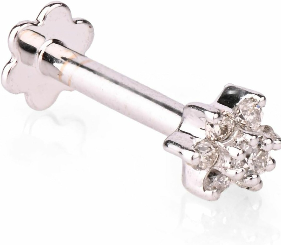 New Demira Demira Jewels Natural Diamond 7 Stone Flower Nose Stud In 14K White Gold With 8 Mm 16 Gauge Internally Threaded Screw Post