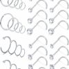 Wholesale Dyknasz Dyknasz 20G 18G 32Pcs Nose Rings Studs Stainless Steel Stud Nose Ring Hoop Cz Inlaid 1.5-3Mm L Shape Nose Body Piercing For Womens Mens