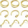 Wholesale BodyBonita Bodybonita 9Pcs 20G 316L Surgical Steel Nose Rings Hoops L Shape Nose Screw Studs 1.5Mm/2Mm /3Mm Clear Cz Simple/Double Hoop Nose Ring Gold/Silver/Rose Gold/Black/Mix Daith 8Mm/10Mm Piercing Jewelry