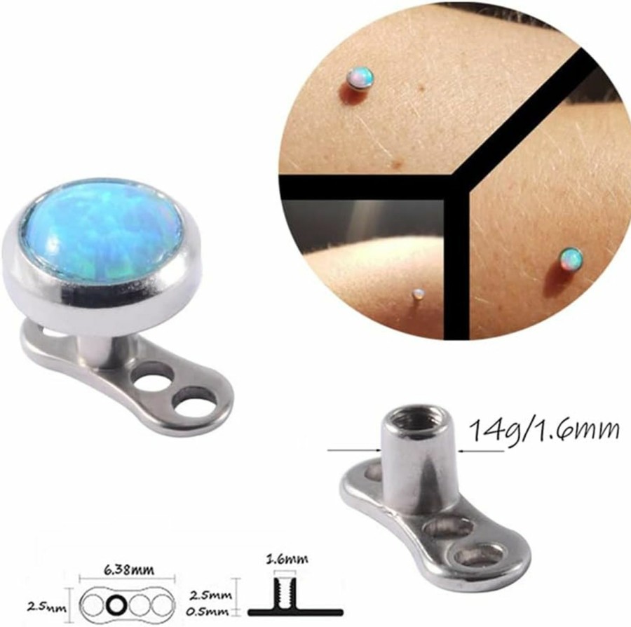 Clearance Kokoma 1Pc 14G Blue Opal Dermal Anchor Tops And Base Surgical Steel Internally Threaded Microdermals Body Piercings Studs Surface Skin Piercing Fashion Body Jewelry Gifts For Women Girls