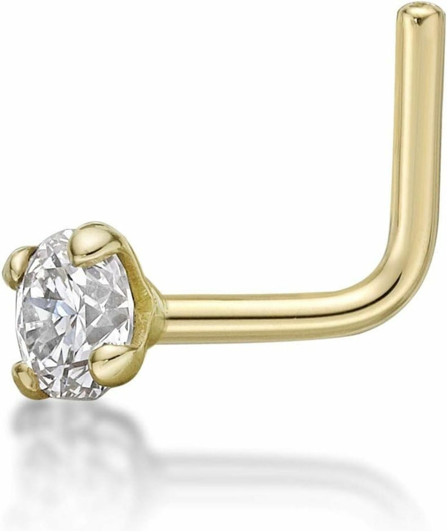 Wholesale Lavari Jewelers Lavari Jewelers 0.01 To 0.07 Carat Lab Grown Diamond L-Shaped Nose Ring In 14K White Or Yellow Gold (D-E, Vvs1-Vvs2 To I2-I3, Cttw) 20 Gauge Nose Ring 1.3 To 2.7 Mm