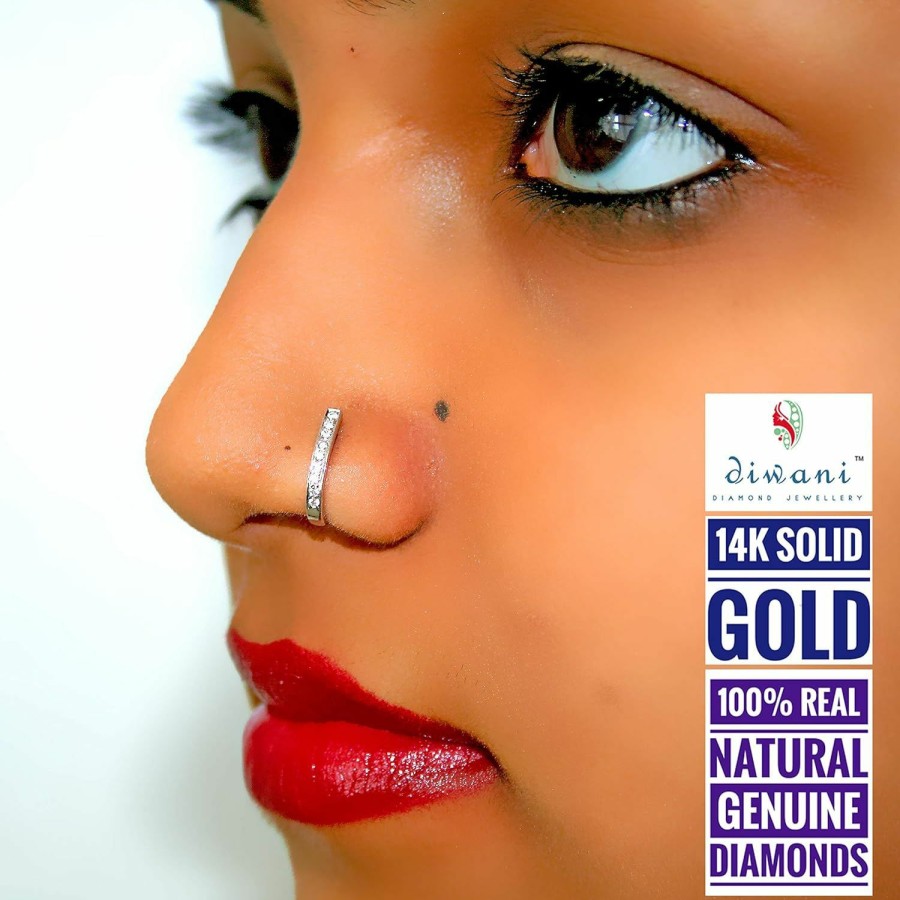 Clearance DIWANI Diwani 14K Gold Gii Certified 9 Natural Vs Diamonds Engagement Wedding Nose Hoop Piercing Screw Ring Stud Pin Bali (0.060 Cents, G-H Color) 18 Gauge Thick 8.0Mm Length Screw Back Post