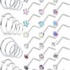 Online Ocptiy Ocptiy 18G 20G Nose Rings Hoops For Women 316L Surgical Steel Clear Cz Heart Star Nose Stud Flower Leaf Cz Nose Hoops Nostril Nose Piercing Jewelry For Women Men Grils 19Pcs-40Pcs