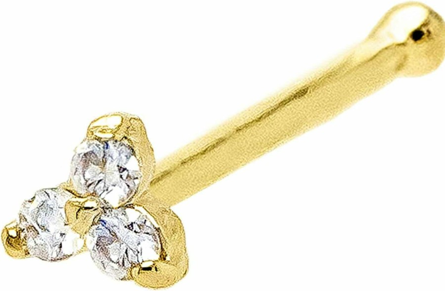 Hot Jewelry Avalanche Jewelry Avalanche 3-Stone 0.015Ctw Moissanite Nose Stud - 22G Solid 14Kt Gold Nose Screw/L-Shape/Nose Bone Stud Nose Ring - April Birthstone Nose Stud