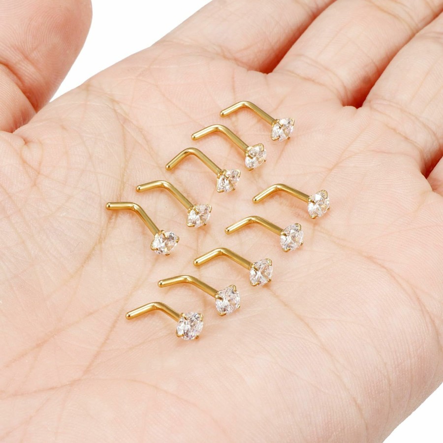 Hot Cisyozi Cisyozi 18G Nose Rings Studs Hypoallergenic Nose Piercings 316L Surgical Steel Silver Nose Rings Set L Shaped Nose Nostril Piercing Jewelry For Women Men Diamond Cz 1.5Mm 2Mm 2.5Mm 3Mm 3.5Mm 4Mm