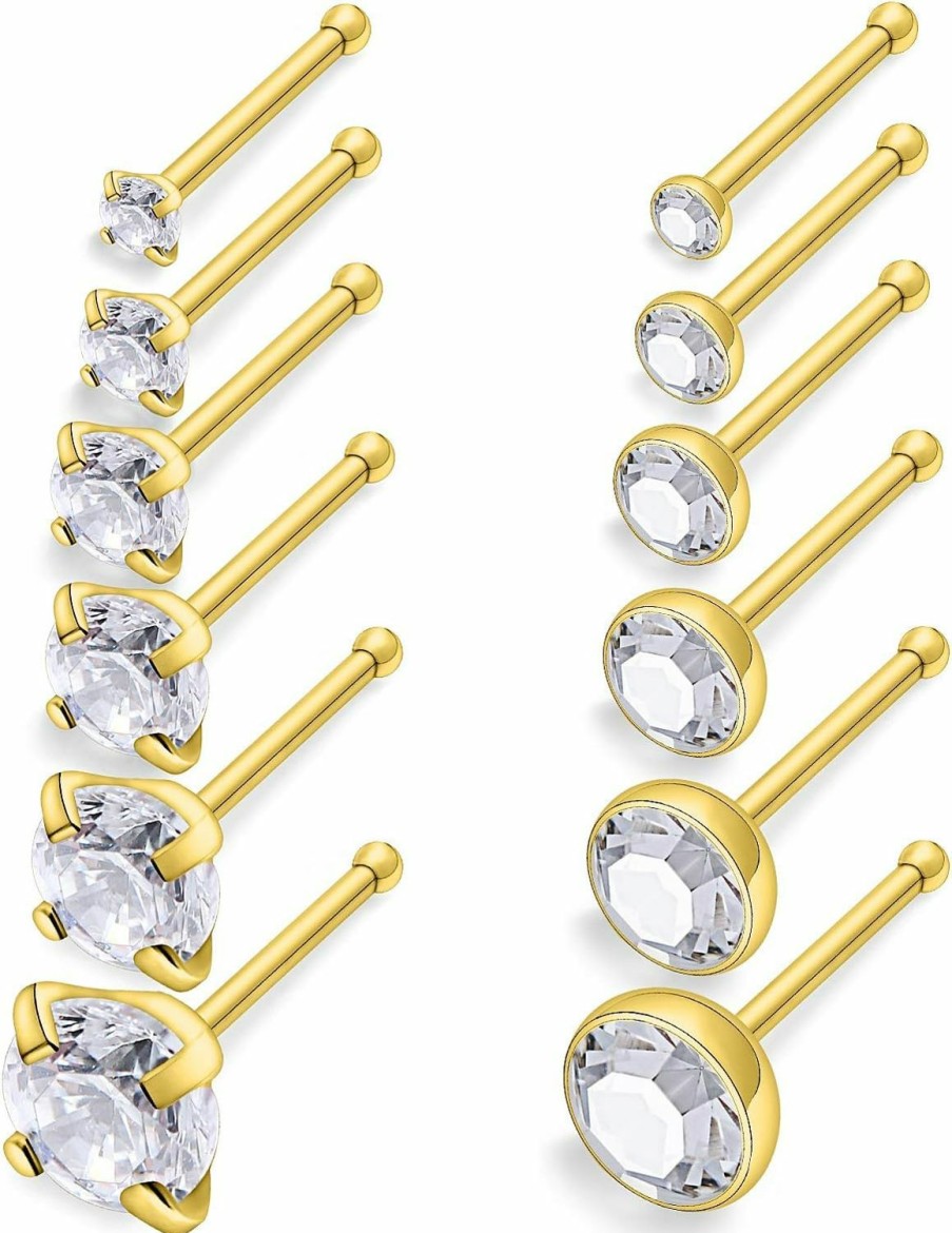 Online SCERRING Scerring 12Pcs 18G Stainless Steel Nose Bone Rings Studs Nostril Ring Pin Piercing Jewelry 1.5Mm 2Mm 2.5Mm 3Mm 3.5Mm 4Mm Clear Cubic Zirconia