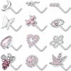 Clearance Staligue Staligue 12Pcs 20G Nose Rings Studs L Shaped Nose Studs Stainless Steel Nose Piercings Flower Heart Snake Butterfly Moon Nose Rings Piercing Jewelry