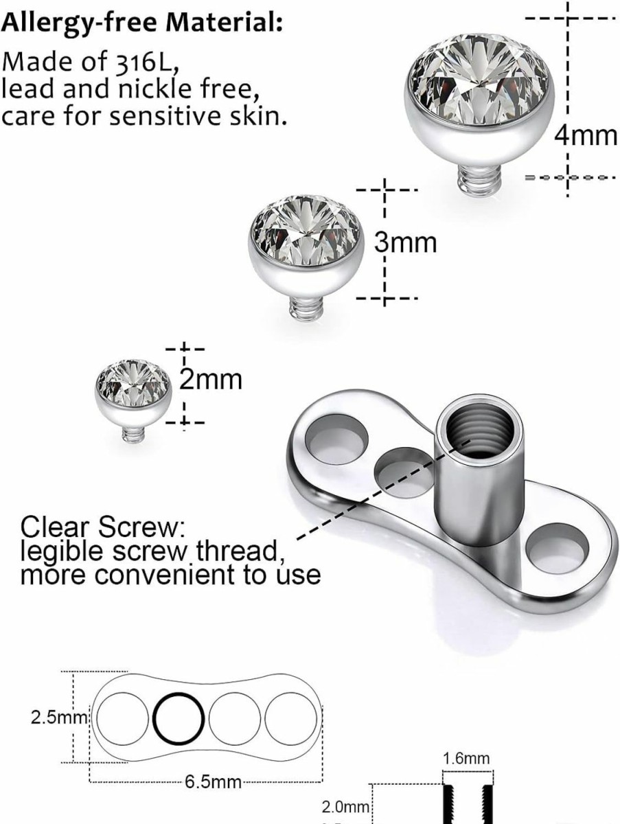 Online Xwnskvvz Xwnskvvz G23 Titanium Dermal Tops And Dermal Base Internally Threaded Micro Dermal Anchor Top Crystal Dermal Jewelry Surface Skin Piercing Jewelry For Women Men