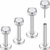 Best SQKXKLCZ 4Pcs G23 Titanium 20G/18G/16G 6Mm 8Mm 10Mm 12Mm Press Fit Threadless Push Pop 2Mm/3Mm/4Mm Prong Cz Top 4Mm Flat Back Piercing Lip Stud Earring Labret Monroe Lip Ring Tragus Cartilage Earring Stud