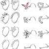 New ORAZIO Orazio 16Pcs Nose Rings For Women Surgical Steel Nose Studs Hoops 20G Nose Hoop Corkscrew L Shaped Nose Stud Gold Silver Nose Ring Nose Piercing Jewelry