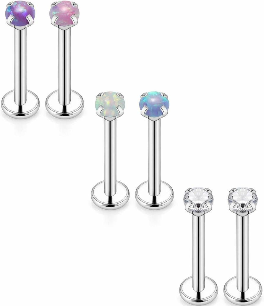 Hot Yaalozei Yaalozei 16G Opal Lip Labret Monroe Medusa Ashley Rings Stud Internally Threaded 316L Surgical Steel Short Diamond Cartilage Tragus Helix Conch Earring Studs Piercing Jewelry 6Mm 8Mm