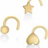 Hot Lavari Jewelers Lavari Jewelers 22G Nose Ring Set 2Mm Circle Star Heart In 10K Yellow Gold