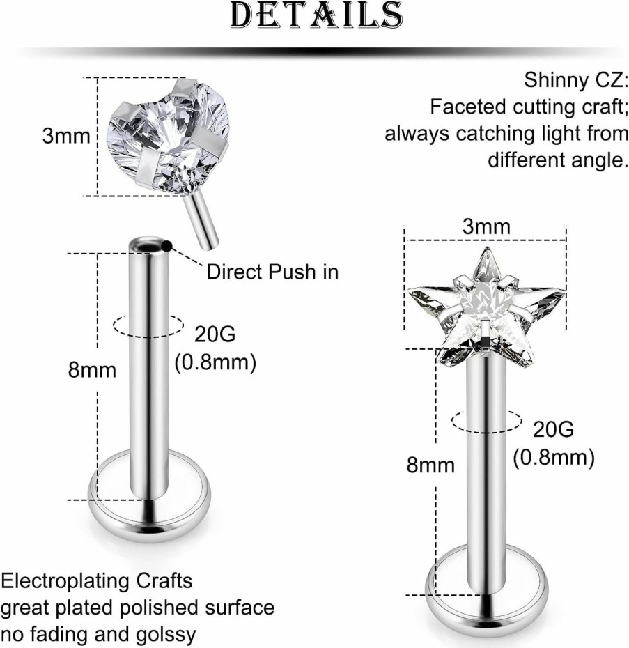 Best Kridzisw Kridzisw Push In Theardless Nose Rings Studs 22G 20G 18G Surgical Steel Opal Cubic Zirconia Nose Nostril Piercing Jewelry For Women Men Girls