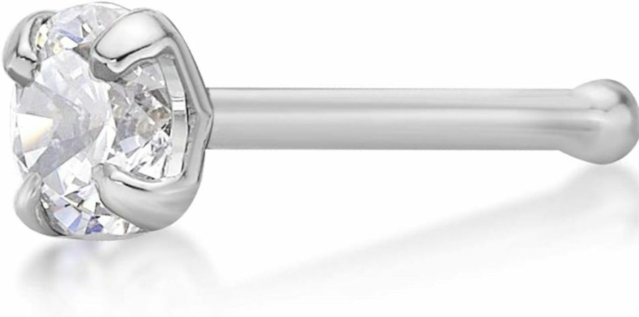 Hot Lavari Jewelers Lavari - 14K Gold 3Mm White Cubic Zirconium Nose Ring Straight Stud 22G