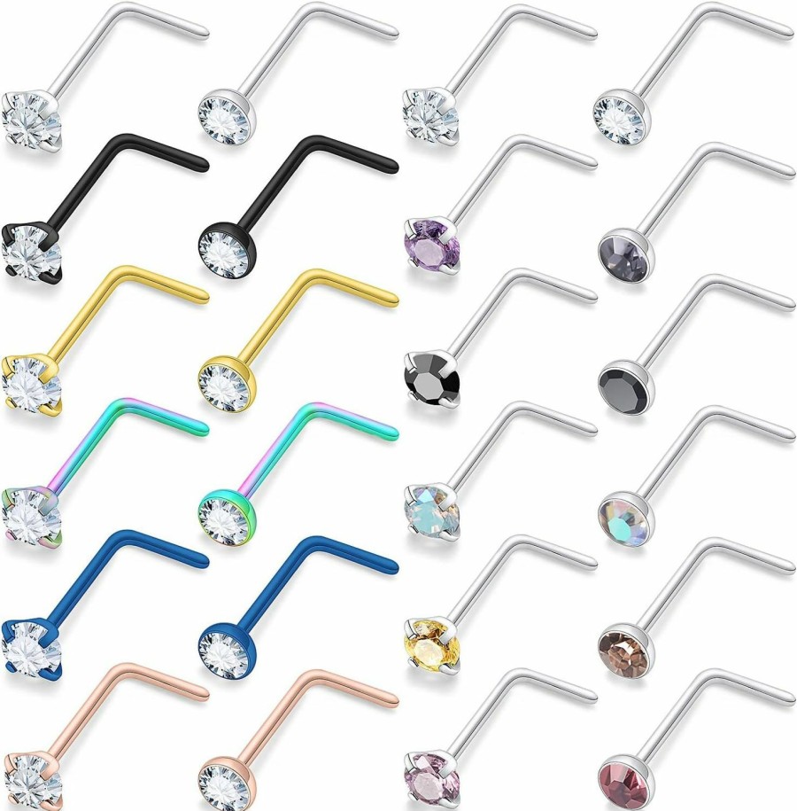 Best Lsnevsie Lsnevsie 18G 20G 22G Surgical Steel Opal Nose Rings Studs For Women Men Nose Piercing Jewelry Top Diamond 1.5Mm 2Mm 2.5Mm 3Mm