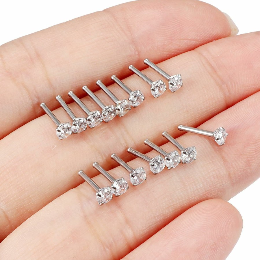 Wholesale Cisyozi Cisyozi 20G 18G Nose Rings Studs Hypoallergenic Nose Piercings 316L Surgical Steel Silver Nose Rings Set Straight Screw L Shaped Nose Nostril Piercing Jewelry For Women Men 2Mm Diamond Cz