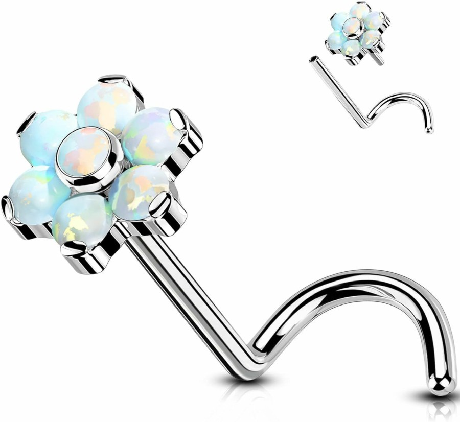 Best OUFER Oufer 20G Nose Screw Studs, Flower Designed Clear Cz Paved Push-In Nose Rings, G23 Solid Titanium Nose Studs, Nostril Piercing Jewelry For Women And Men