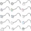 Hot Yaalozei Yaalozei 18G 20G Corkscrew Nose Rings Stud Hyopallergenic Nose Piercings 316L Surgical Steel Heart Star Cz Stud Nose Ring Opal Diamond Nose Rings Body Piercing Jewelry For Women Men