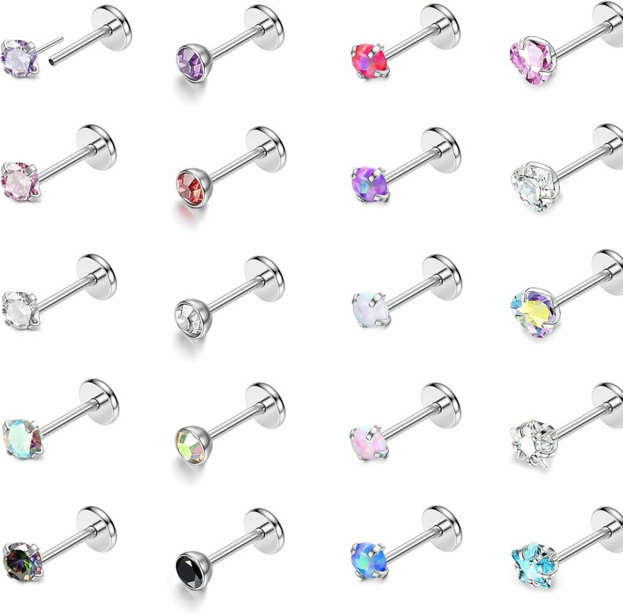 Hot THUNARAZ Thunaraz Hypoallergenic Nose Rings 20Pcs 18G 20G Surgical Stainless Steel Nose Ring Studs L Shaped Screw Threadless Push In Nose Studs Cz Opal Heart Nose Rings Piercing Jewelry For Women Men