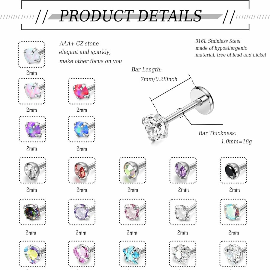 Hot THUNARAZ Thunaraz Hypoallergenic Nose Rings 20Pcs 18G 20G Surgical Stainless Steel Nose Ring Studs L Shaped Screw Threadless Push In Nose Studs Cz Opal Heart Nose Rings Piercing Jewelry For Women Men