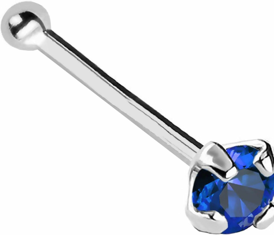 Wholesale Jewelry Avalanche Jewelry Avalanche 22G Solid 14Kt Gold Nose Bone Stud With Prong Set Real Blue Sapphire Gemstone, 14Kt Yellow Gold Or 14Kt White Gold - September Birthstone Nose Ring