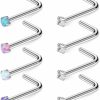 Best Ruifan Ruifan 22G 316L Surgical Steel 1.5Mm 2Mm 2.5Mm 3Mm Opal & Clear Cz Nose L-Shaped Rings Studs Ring Body Piercing Jewelry 8Pcs