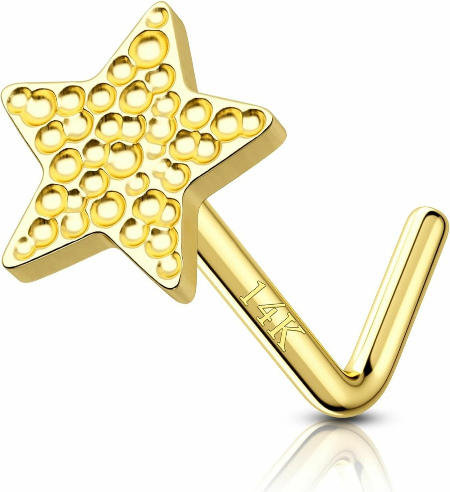 Clearance Mooncrush Jewelry 14K Real Gold Nose Stud Star 20G Gold Nose Rings Stud 14K Gold Screw Nose Rings 7Mm 14K Gold Nose Piercing Jewelry Hypoallergenic