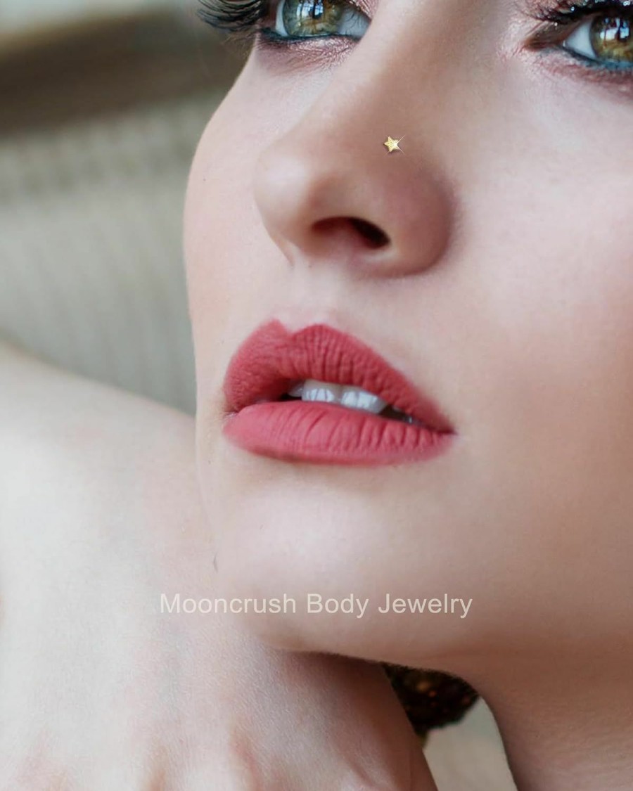 Clearance Mooncrush Jewelry 14K Real Gold Nose Stud Star 20G Gold Nose Rings Stud 14K Gold Screw Nose Rings 7Mm 14K Gold Nose Piercing Jewelry Hypoallergenic